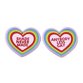 Acrylic Pendants, Heart, Rainbow Color Pride
