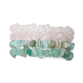 4Pcs Natural Mixed Gemstone Chip Beaded Stretch Bracelet Sets, Stackable Bracelets