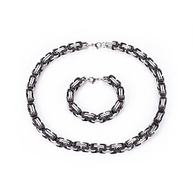 201 Stainless Steel Jewelry Sets, Byzantine Chain Bracelets and Necklaces, with Lobster Claw Clasps