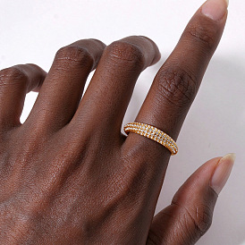 304 Stainless Steel Micro Pave Clear Cubic Zirconia Finger Rings, Round, Wide Band Rings