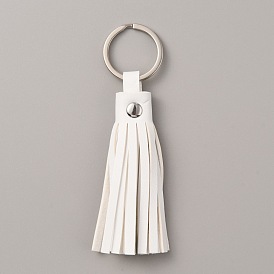 PU Leather Tassel Keychains, with Iron Key Rings