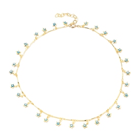 Brass Enamel Pendant Necklaces, with Bar Link Chains and Spring Ring Clasps, Star with Evil Eye