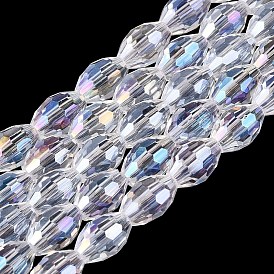 Electroplate Transparent Glass Beads Strands, Rice, AB Color Plated, Faceted