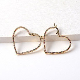 Chic Heart-shaped Diamond-studded Earrings for Women, Hip-hop Style Love Statement Jewelry