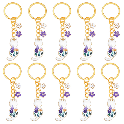 10шт. брелок для ключей в виде кота из эмалевого сплава, с железным кольцом