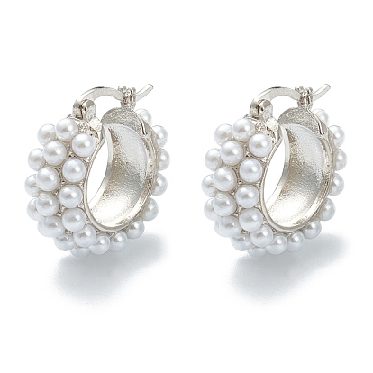 Brass Hoop Earrings, with Acrylic Imitation Pearl, Ring, White