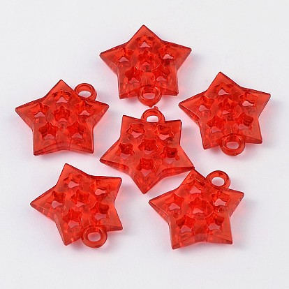 Transparent Acrylic Pendants, Star, 30x27x6mm, Hole: 4mm