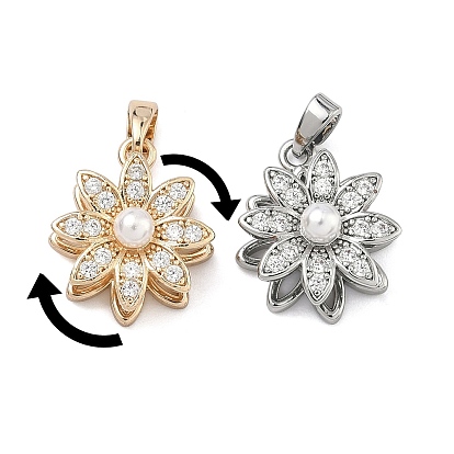 Вращающиеся подвески из латуни с микропаве и прозрачными кубическими циркониями., с ABS имитации жемчуга, долговечный, 