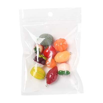10Pcs 10 Style Resin Pendants, with Platinum Tone Iron Loops, Imitation Food, Fruit