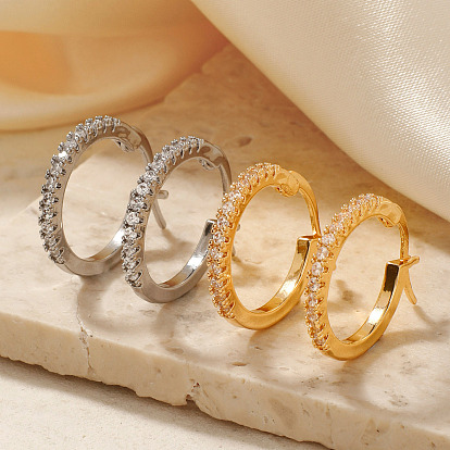 Модные роскошные латунные серьги-кольца, со стразами