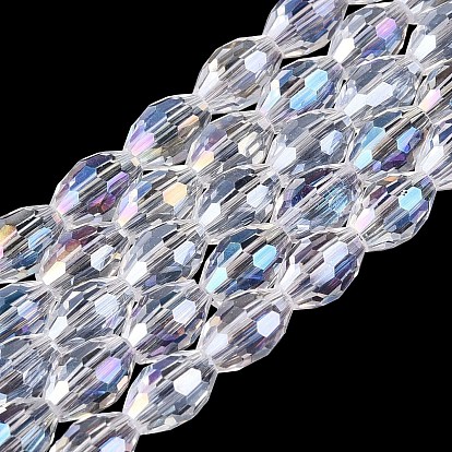 Electroplate Transparent Glass Beads Strands, Rice, AB Color Plated, Faceted