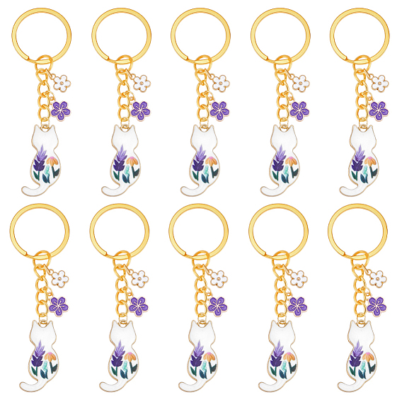 10шт. брелок для ключей в виде кота из эмалевого сплава, с железным кольцом