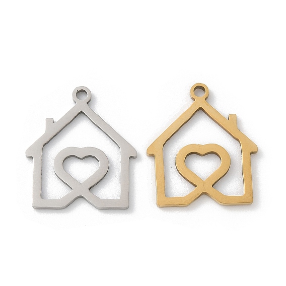201 подвески из нержавеющей стали, дом с сердечным шармом, лазерная резка, ионное покрытие (ip)