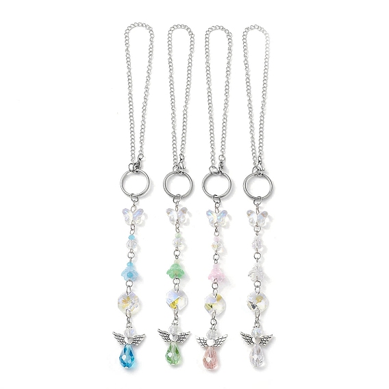 Стеклянные подвески-ангелы-бабочки decirationgs, Цепь из нержавеющей стали для подвесных украшений для домашнего автомобиля