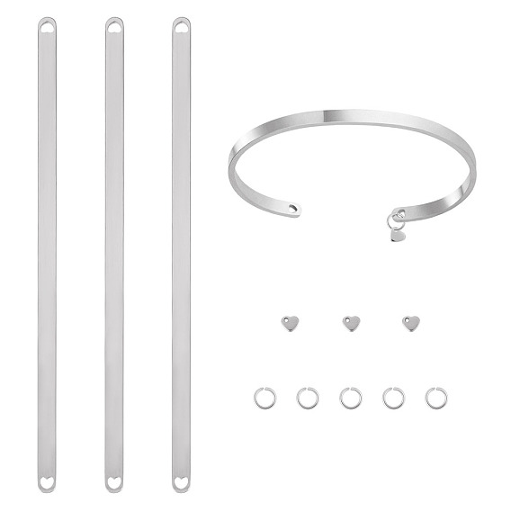 Наборы для самостоятельного изготовления браслетов-манжет, В комплект входят 3 заготовок для браслетов из нержавеющей стали., 3 шт. 304 подвески из нержавеющей стали и 5 шт. открытые соединительные кольца