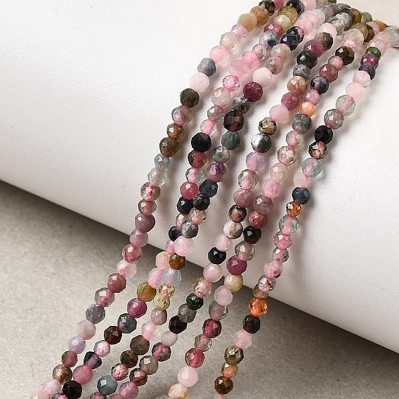 Нити из натуральных разноцветных турмалиновых бусин, граненые, круглые