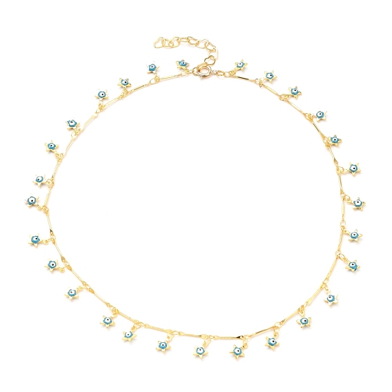 Brass Enamel Pendant Necklaces, with Bar Link Chains and Spring Ring Clasps, Star with Evil Eye