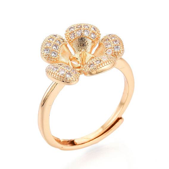 Цветочная латунь микропаве прозрачный кубический цирконий регулируемые настройки кольца, за половину пробурено бисера