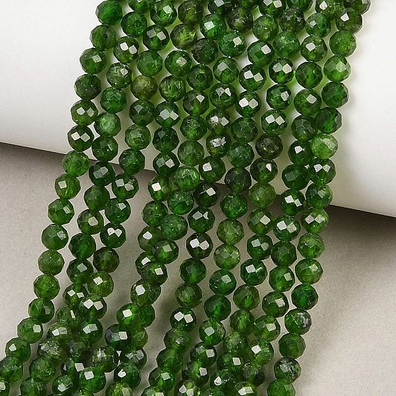 Натуральный зеленый диопсид бисер нити, круглые, класс АА, граненые