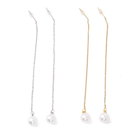 Long Chain with Plastic Pearl Dangle Stud Earrings, 304 Stainless Steel Ear Thread for Women