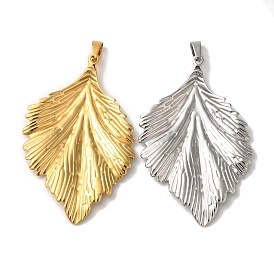 Ion Plating(IP) 304 Stainless Steel Big Pendants, Leaf Charm