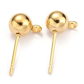 304 Stainless Steel Ball Post Stud Earring Findings, with Loop and 316 Surgical Stainless Steel Pin