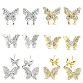 Rack Plating Brass Micro Pave Clear Cubic Zirconia Stud Earrings for Women, Cadmium Free & Lead Free, Long-Lasting Plated, Bowknot