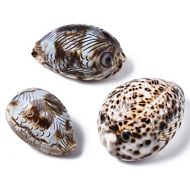 Printed Natural Cowrie Shell Beads, No Hole, Fish