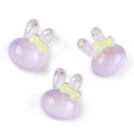 Transparent Epoxy Resin Bunny Decoden Cabochons, Glitter Rabbit with Bowknot