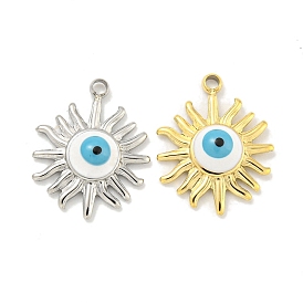 Vacuum Plating 304 Stainless Steel Pendants, with Enamel, Sun with Evil Eye Charms