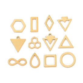 Golden Plated 304 Stainless Steel Charms, Laser Cut, Triangle/Arrow/Rhombus/Square/Teardrop