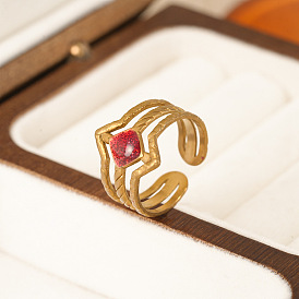304 Stainless Steel Enamel Cuff Open Rings, Rhombus