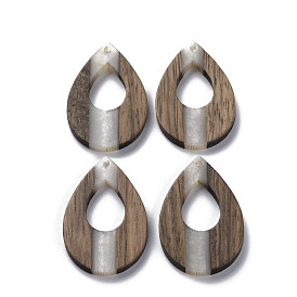 Opaque Resin & Walnut Wood Pendants, Teardrop