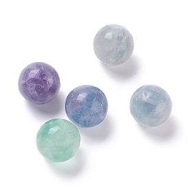 Natural Fluorite Beads, No Hole/Undrilled, for Wire Wrapped Pendant Making, Round