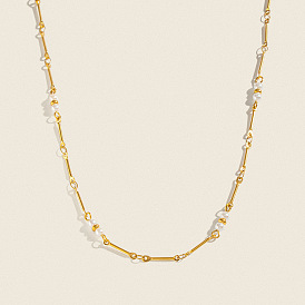 304 Stainless Steel Bar Link Chain Necklaces for Women, with White Imitation Pearl Beads