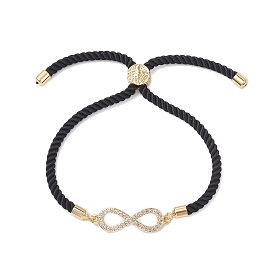 Infinity Brass Micro Pave Clear Cubic Zirconia Link Bracelets, Nylon Twisted Cord Slider Bracelets