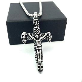 Винтажный панк 304 подвеска из нержавеющей стали в виде черепа, креста Иисуса и кулона для мужчин