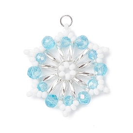 Подвески-снежинки из стеклянных бусин, с 304 открытым соединительным кольцом из нержавеющей стали и стеклом, граненые