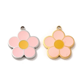 304 Stainless Steel Enamel Charms, Flower Charms