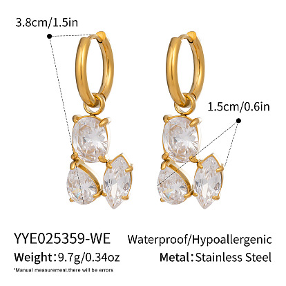 304 из нержавеющей стали овальные серьги обруча, с кубического циркония, реальный 18 k позолоченный