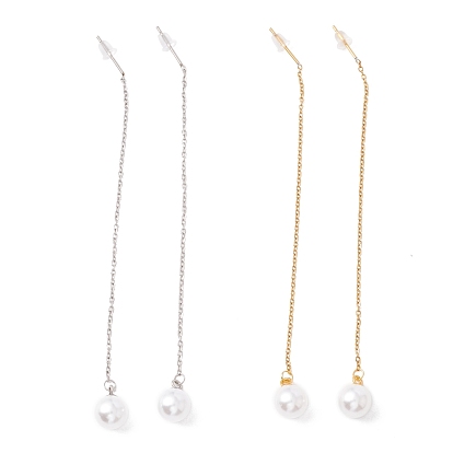 Fábrica de China Cadena larga con aretes colgantes de perla de 304 rosca de oreja de inoxidable para mujer 105 mm, pin: 1 mm a granel en línea - PandaWhole.com