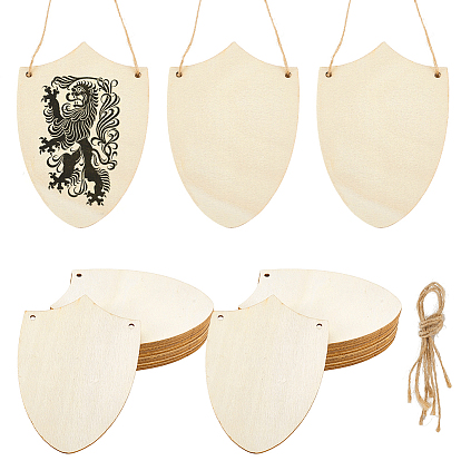 40 шт. незаконченных деревянных подвесных украшений, с джутовыми канатами, форма щита