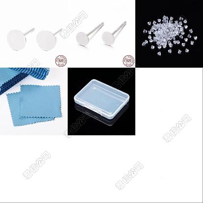 20Pcs 925 Sterling Silver Round Flat Pad Stud Earring Findings, 20Pcs Plastic Ear Nuts, 1Pc Suede Fabric Square Silver Polishing Cloth