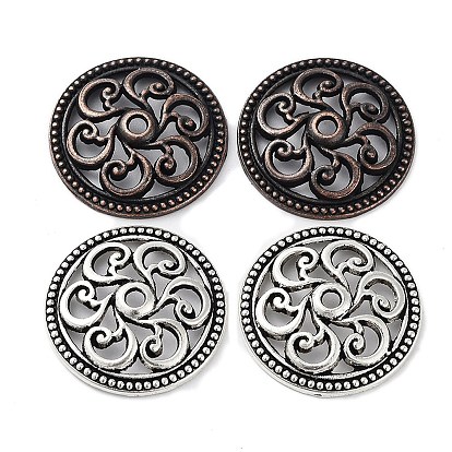 Tibetan Style Alloy Beads, Cadmium Free & Lead Free, Flat Round  with Flower