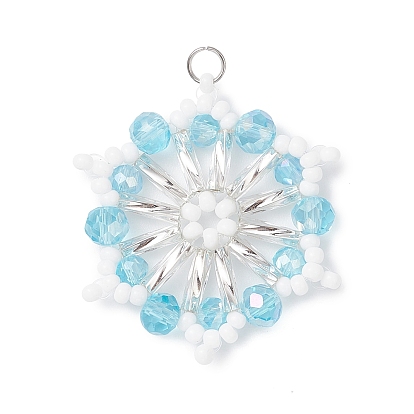Подвески-снежинки из стеклянных бусин, с 304 открытым соединительным кольцом из нержавеющей стали и стеклом, граненые