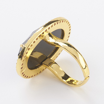 Gemstone Adjustable Finger Ring, Wide Band Rings, Oval, Size 7, Golden