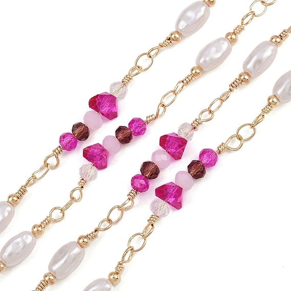 Латунные цепные цепи, со стеклянными и АБС-бусинами, имитирующими жемчуг, долговечный, стойки покрытие, без свинца и без кадмия, несварные, ручной работы из бисера цепи