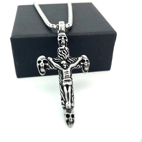 Винтажный панк 304 подвеска из нержавеющей стали в виде черепа, креста Иисуса и кулона для мужчин