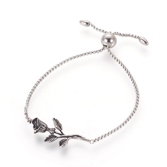 304 Stainless Steel Bolo Bracelets, Slider Bracelets, with Box Chains, Rose