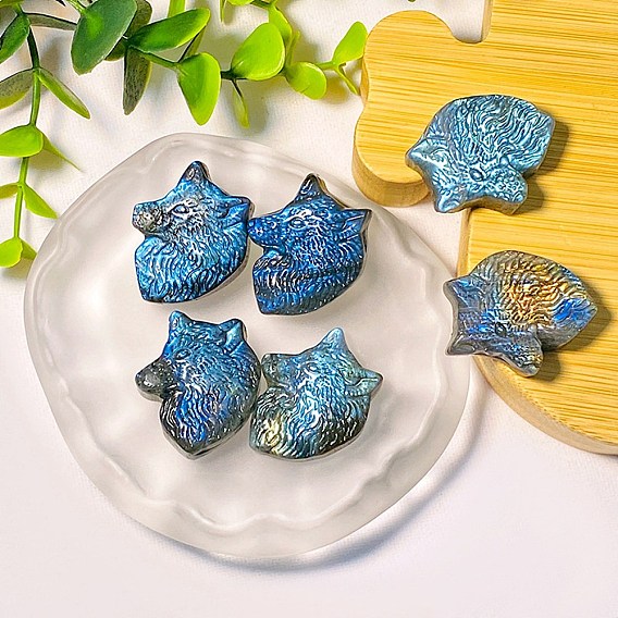 Резные фигурки головы целебного волка из натурального лабрадорита, Украшения из камня с энергией Рейки